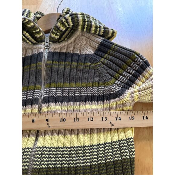 J.Crew Striped Rib Knit Sweater Small Zip Front Olive Tan Yellow Vintage SZ S - Picture 6 of 9